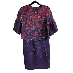 St John Silk Floral Dress Suit Old Money S Metallic Luxury Colorful Regency Chic